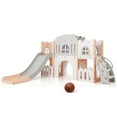 thumbnail image 1 of Costway All in 1 Toddle Slide Playset Freestanding Kids Slide with Tunnel, Basketball Hoop Pink+Gray, 1 of 10