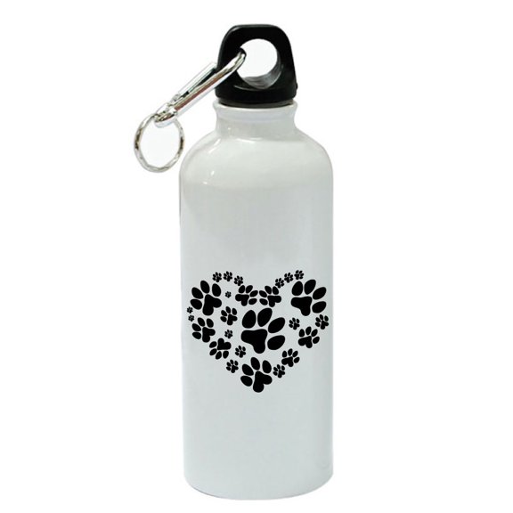 Paws Heart White Aluminum Sports 20 oz Water Bottle
