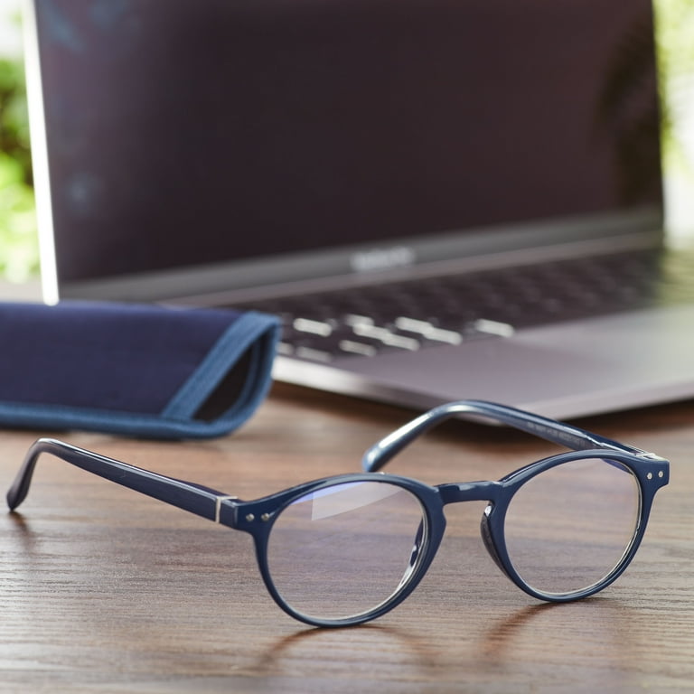 橋爪悠也 eyewater ver High school Light Blue Equate Unisex Kai Bluelight Reading Glasses with Case, Navy