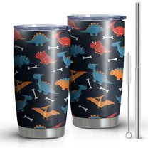 20oz Tumblers Dinosaur and Bone Silhouette Pattern Stainless Steel Vacuum Insulated Double Wall Travel Tumbler Cups Mug with Lid and Straw,Cleaning Brush for Cold & Hot Drinks