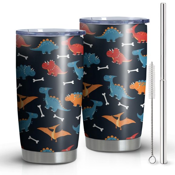 20oz Tumblers Dinosaur and Bone Silhouette Pattern Stainless Steel Vacuum Insulated Double Wall Travel Tumbler Cups Mug with Lid and Straw,Cleaning Brush for Cold & Hot Drinks
