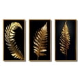 thumbnail image 2 of Designart "Golden Fern Leaf on Black Background II" Ferns Framed Wall Art Set Of 3 - Green Modern Frame Gallery Wall Set For Home Decor, 2 of 6
