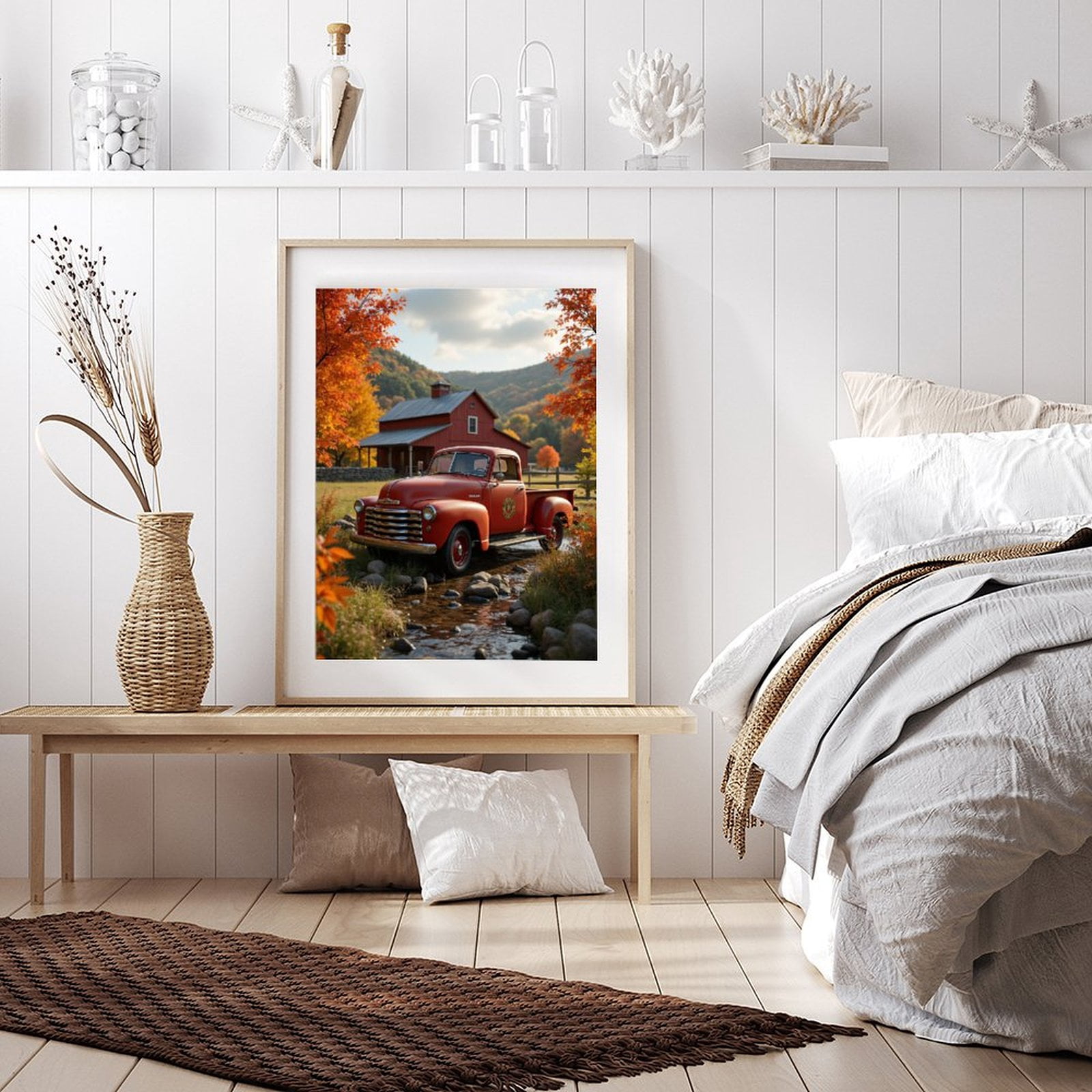 Diamond Art Kits for Adults - 5d Red Truck Autumn Barn Stream Diamond Painting for Adults, Diamond Art for Adults Beginners, Diamond Painting Kits for Adults for Home Wall Decor
