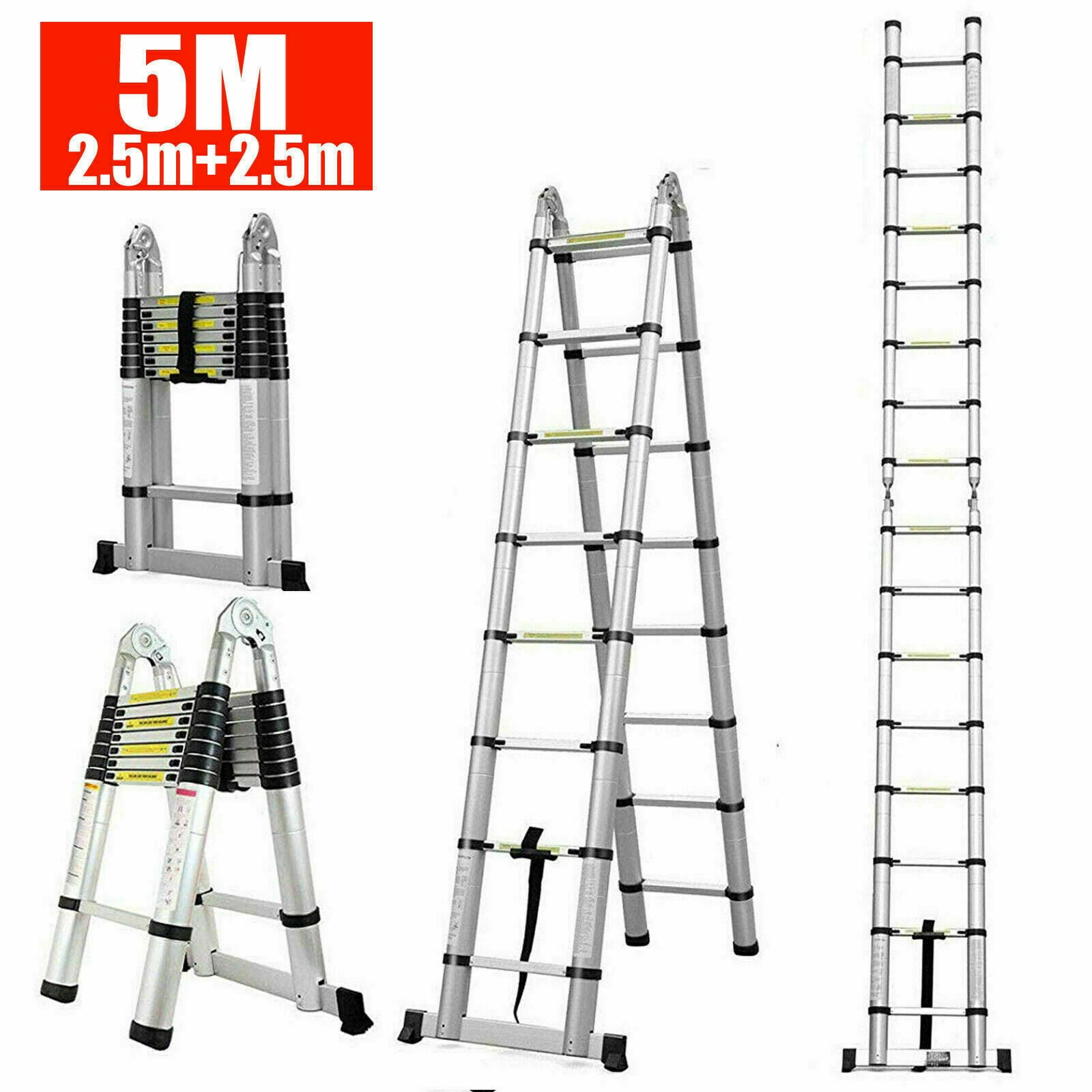iets knal meubilair 5M/16.4ft Multi Purpose Folding Telescopic Ladder Aluminum Extension Ladders  Length (2.5M+2.5M) - Walmart.com