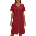 thumbnail image 7 of Women's Front Zipper Housecoat, Short Sleeve Pleated Duster Robe, Loose Fit Casual Nightgown Loungewear with Pockets, 7 of 7
