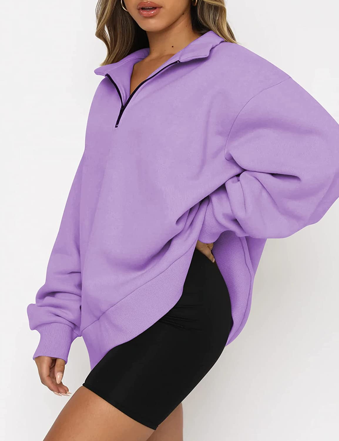 トップス F.A.T. QUILTIGAN & QUILEZ Womens Oversized Half Zip Pullover Long Sleeve Sweatshirt Quarter
