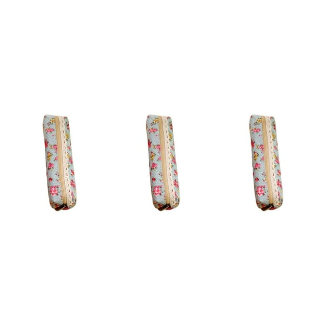 Transemion Pencil Case Chic Design Metal Zipper Cute Appearance Multicolored Large Capacity Makeup Cases Cosmetic Fitting Pen Bags Light Blue Floral 3Set