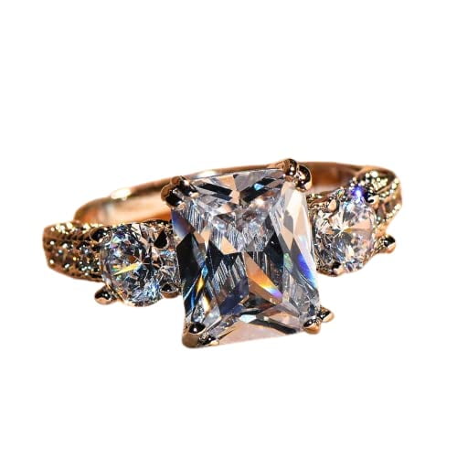 HeartsAndYou 2ct Radiant Cut Moissanite Engagement Ring for Women 18k White Gold over Silver Trilogy for Women