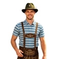 thumbnail image 3 of Telankuip Bavarian Oktoberfest Polo Shirts for Men Retro Rhombic Grid Print Casual Plus Size Graphic Tees Classic Festival Style V-Neck Button Slim Short Sleeve Summer Tops 1-Blue XL, 3 of 5