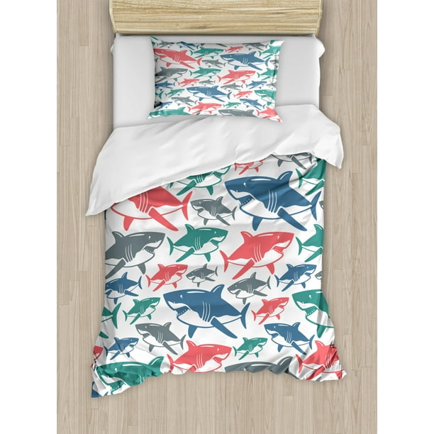 Shark Duvet Cover Set Mix Of Colorful Bull Shark Family Pattern Masters Survival Predators Dangerous Nature Decorative Bedding Set With Pillow Shams Multicolor By Ambesonne Walmart Com Walmart Com