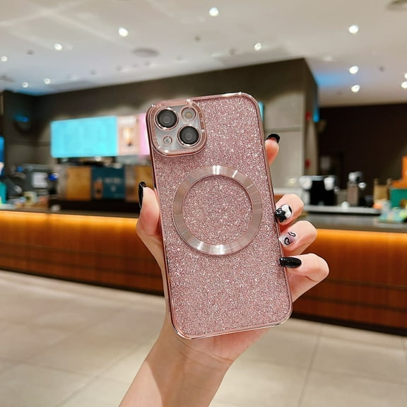 For iPhone 14 Pro Case Luxury Bling Glitter Mag safe Magnetic Slim TPU Plating Cover