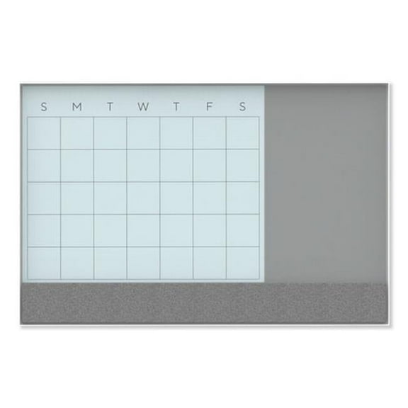 UBR3196U0001 24 x 18 in. 3-in-1 Month View, White Surface & Frame Magnetic Glass Dry Erase Combo Board