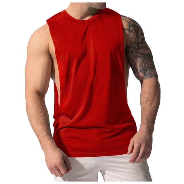 Men's Tank Top Muscle Men's Sports Casual Solid Color Men's Sleeveless Sweetheart T-shirt2XL