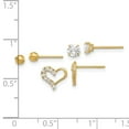 thumbnail image 2 of 14k Solid Yellow Gold Polished Cubic Zirconia Ball and Love Heart Post Earrings Set Ball Earring for Women, 2 of 2