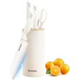 thumbnail image 1 of Kitchen Knife Set with Block, 5 Pieces Professional Chef Knife Set with Ergonomic Handle, Super Sharp Stainless Steel Knife Block Set for Chopping Slicing Dicing Cutting, 1 of 7