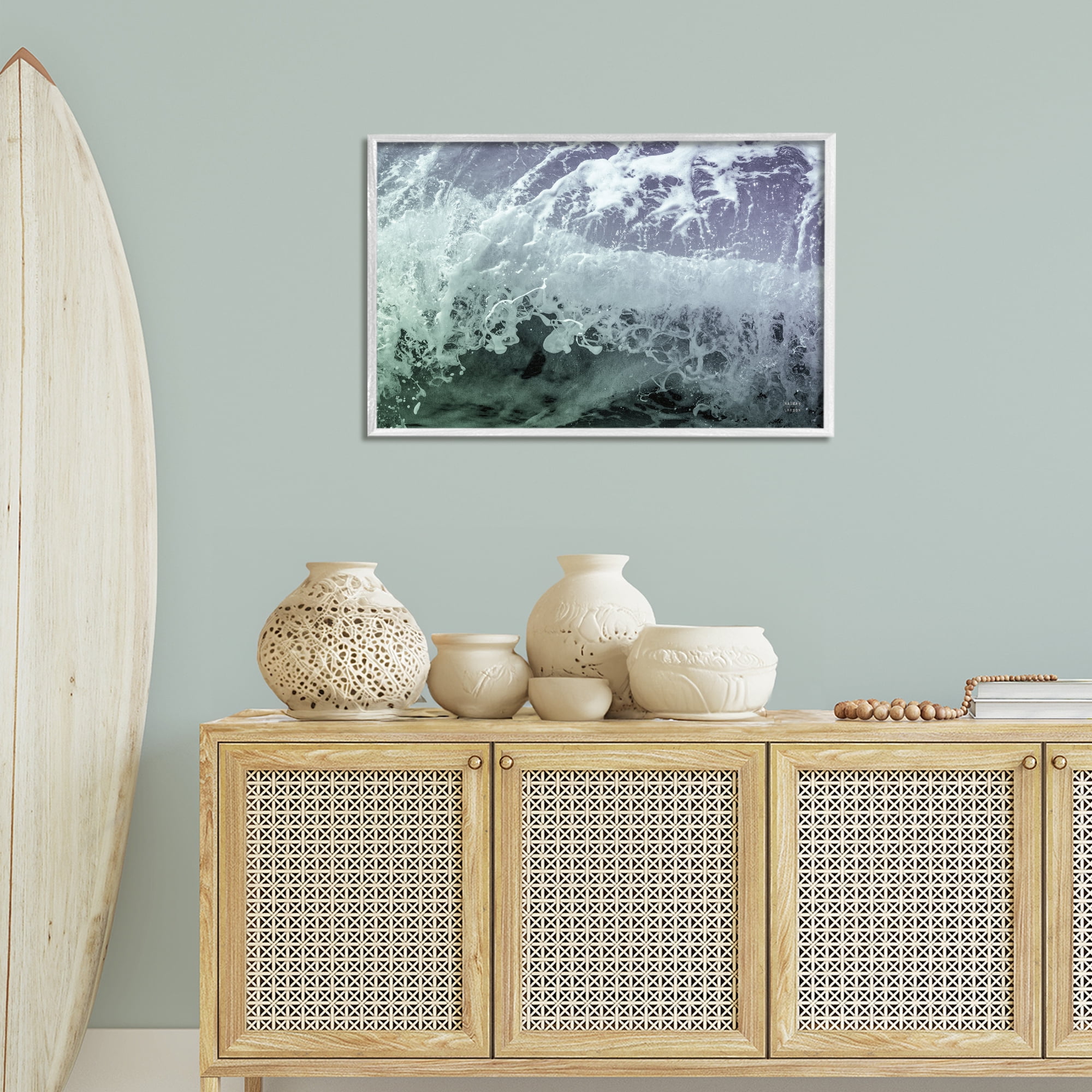 Stupell Industries Splashing Blue Waves Landscape Photography White Framed Art Print Wall Art, 30 x 20
