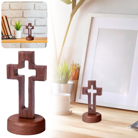 Wooden Standing Cross Christian Cross Table Decor Catholic Crucifix with Stand Hollow Ornaments Table Altar Christian Religious Home Decor Faith Craft