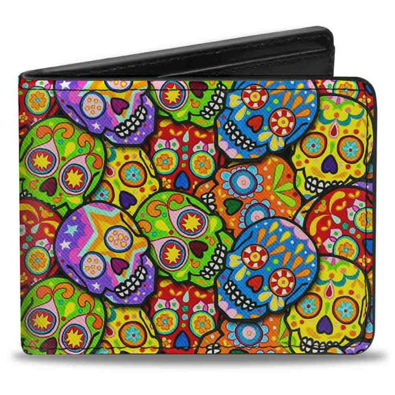 Thaneeya McArdle Wallet, Bifold, Colorful Calaveras Stacked Multi Color, Vegan Leather