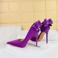 thumbnail image 2 of Zapatos de mujer de tacón alto con plataforma, de boca baja, delgados, para banquetes, con punta hueca, con diamantes de agua y lazo en la espalda, para bodas y novias, 2 of 5