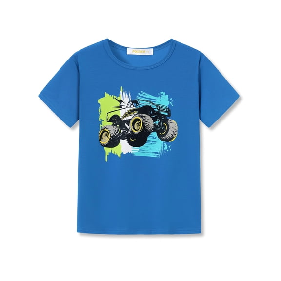 Cooltree Boys Graphic T Shirts - Short Sleeve Crewneck Tee with Monster Truck Graphic Print, Soft Summer Tops Size 10