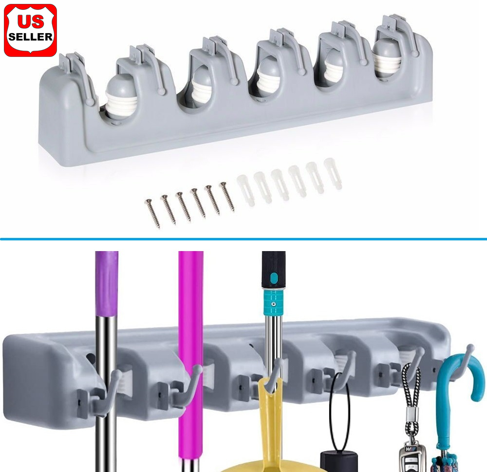 Glam Hobby Mop and Broom Holder Wall Mount, 5-Position Organizer photo 1