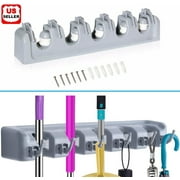 Mop and Broom Holder Wall Mounted Garden Tool Organizer Rake or Mop Handles 5 Position with 6 Broom Hooks Garage Holds up to 11 Tools for Garage Garden Kitchen Laundry Offices