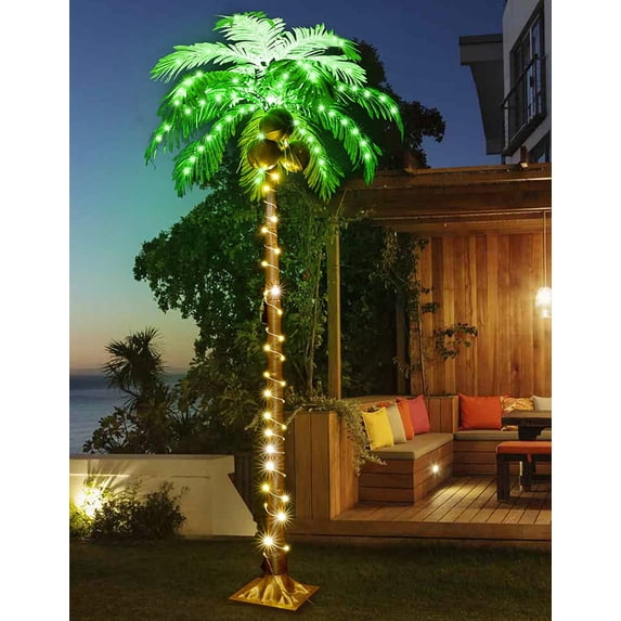 ZXNYH 5FT LED Lighted Palm Tree with Coconuts Outdoor Artificial Palm Tree Prelit Christmas Tree Tropical Palm Tree Lights for Home Patio Pool Hawaiian Luau Jungle Party Tiki Bar Indoor Decoration