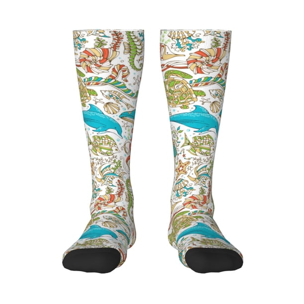 Fotbe Sea Animal Calcetas Divertidas Estampadas para Hombre y Mujer, Calcetas de Algodón hasta la Rodilla para Caminar, Correr, Enfermería y Embarazo