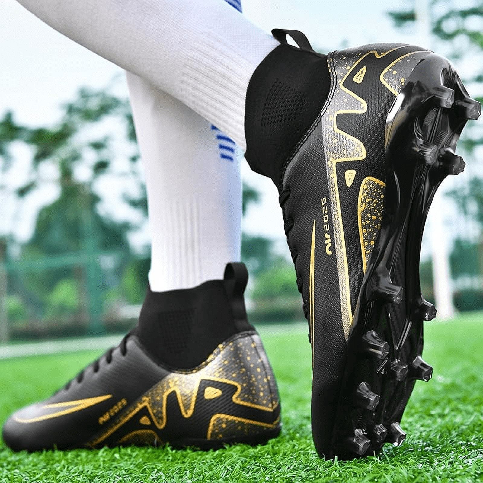 Mens high-top soccer cleats turf football shoes big lightweight youth professional indoor outdoor AG black