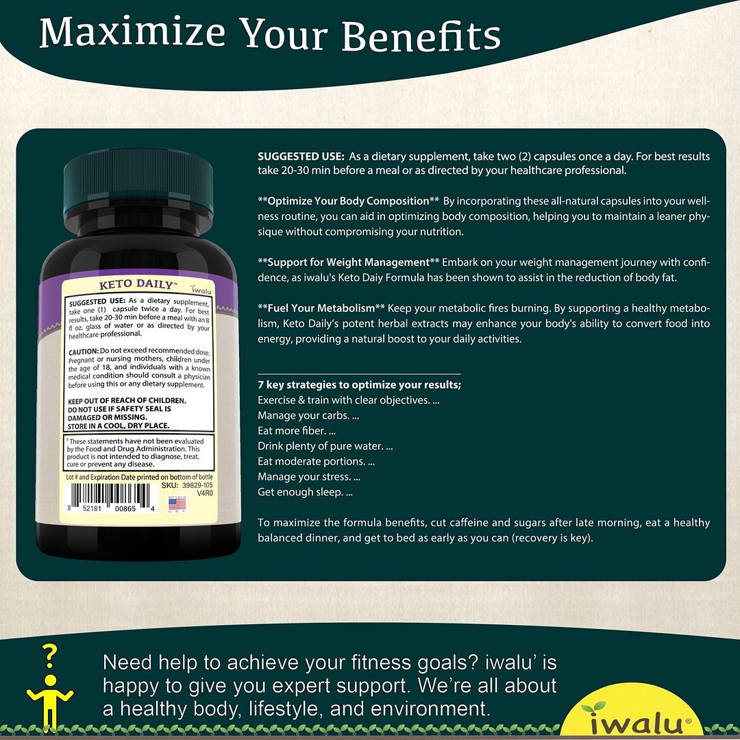 Keto Daily | Advanced Weight Loss Pills - Ketogenic Metabolism Support | Premium Weight Management Supplement to Support Your Body-Composition Goals | 60 Vegan Capsules | NSF Certified - iwalu USA