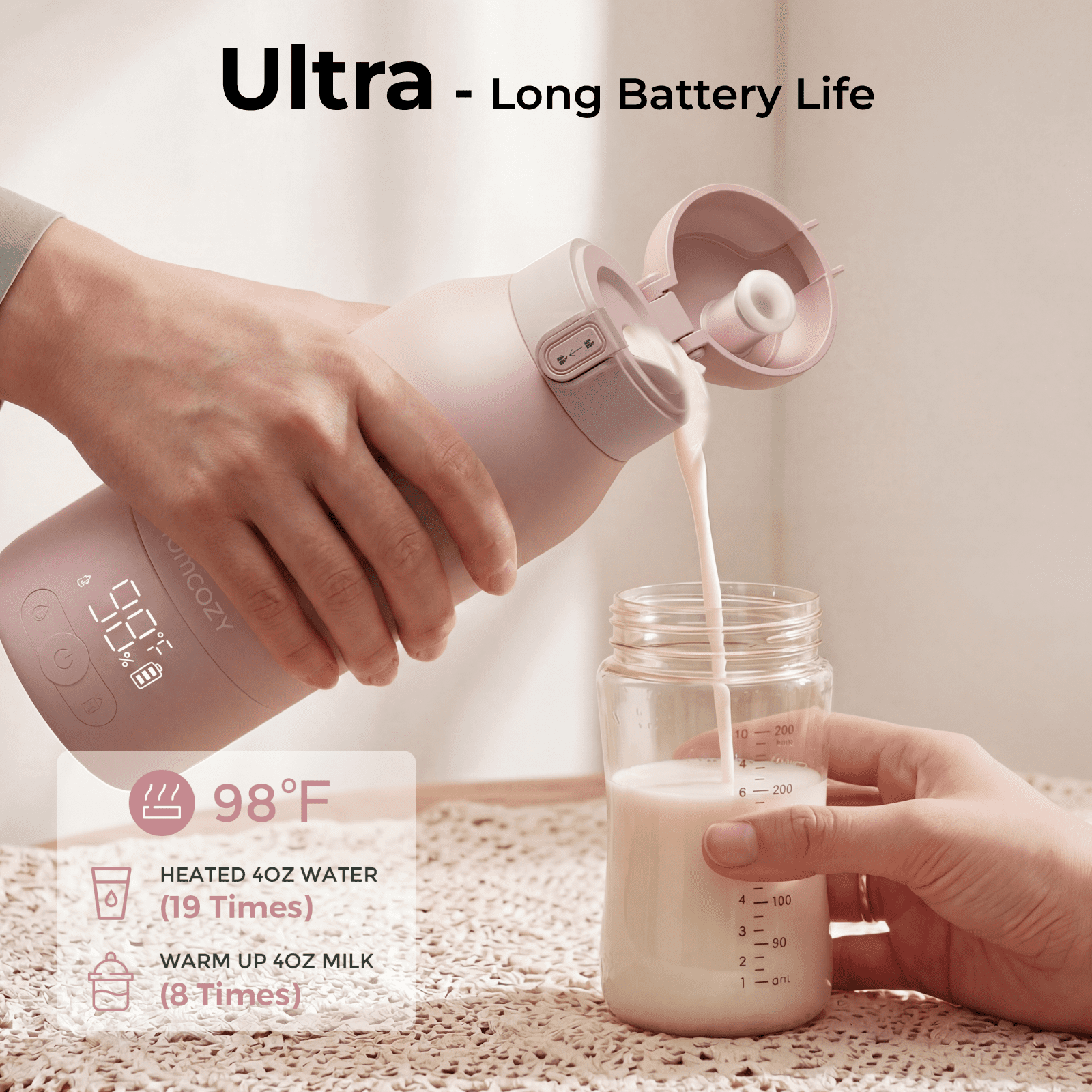 Momcozy Portable Water Warmer & Bottle Warmer MW05, Light Pink