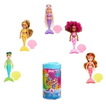 Barbie Chelsea Color Reveal Rainbow Mermaid Series Small Doll with 6 Surprises & Color Change