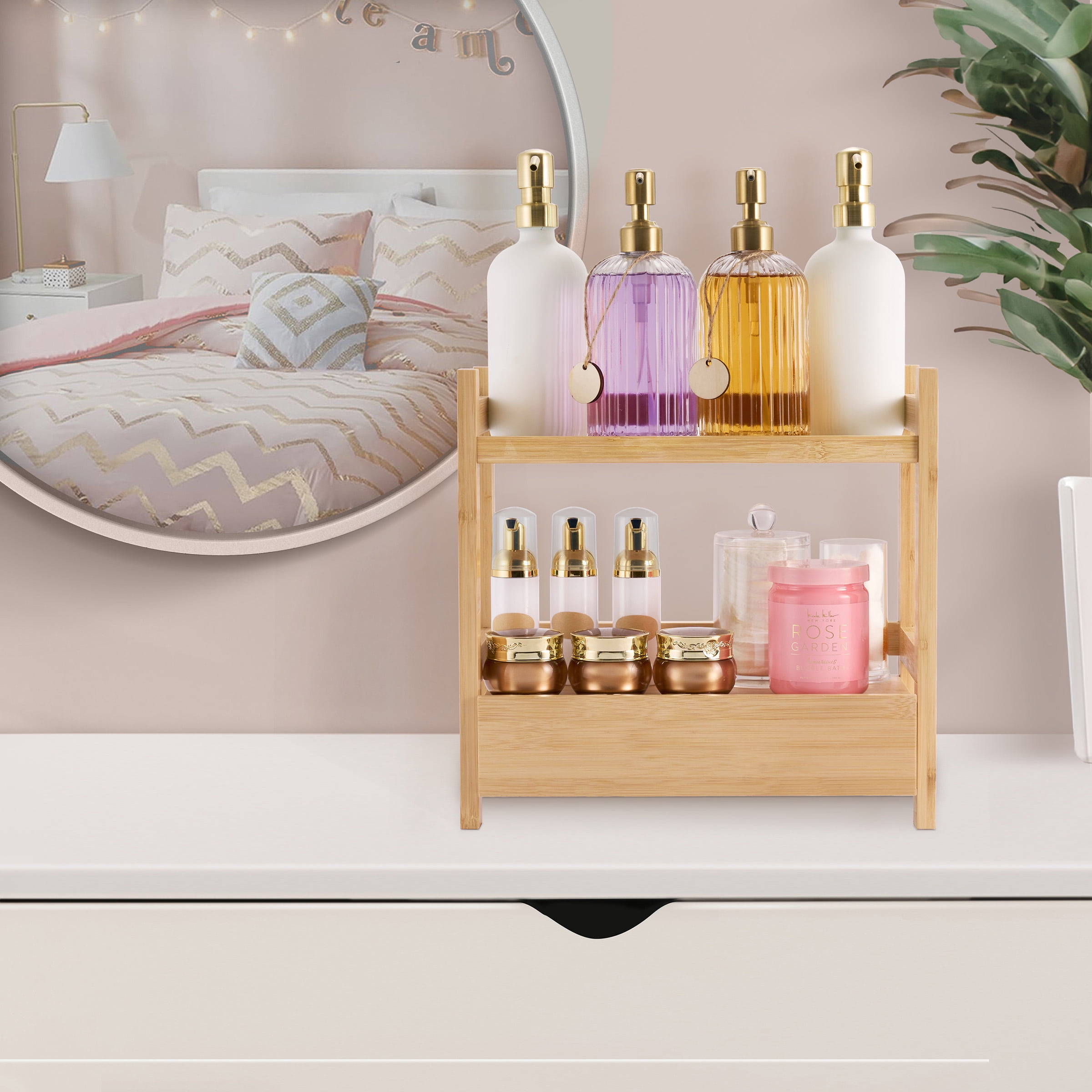 Sorbus 2-Tier Bamboo Shelf with Hidden Drawer - Bathroom Storage