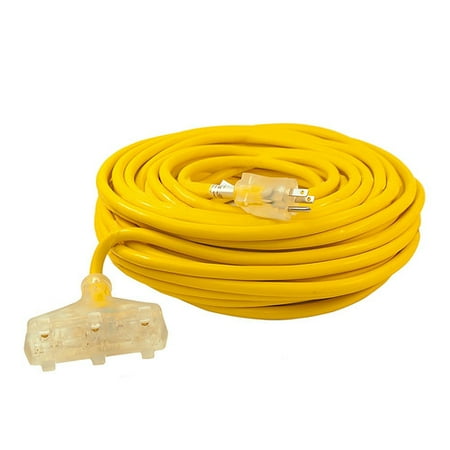 ALEKO ECOI12G3O100FT ETL Heavy Duty 100' Extension Cord SJTW Triple Tap Lighted Plug, 12/3 Gauge, Indoor/Outdoor, Yellow