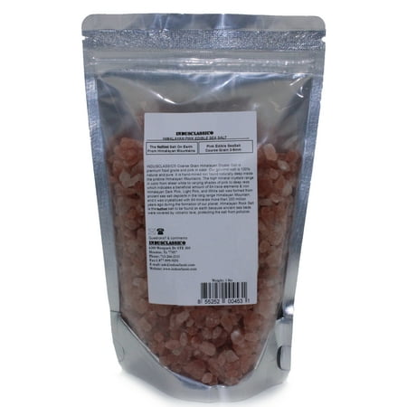 IndusClassic 2 lbs Kosher Pure Natural Halall Unprocessed Himalayan Edible Pink Cooking Coarse Grain Salt 3mm to