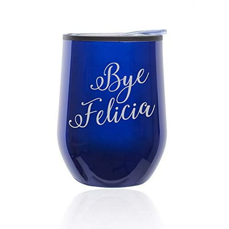 

Stemless Wine Tumbler Coffee Travel Mug Glass with Lid Bye Felicia (Blue)
