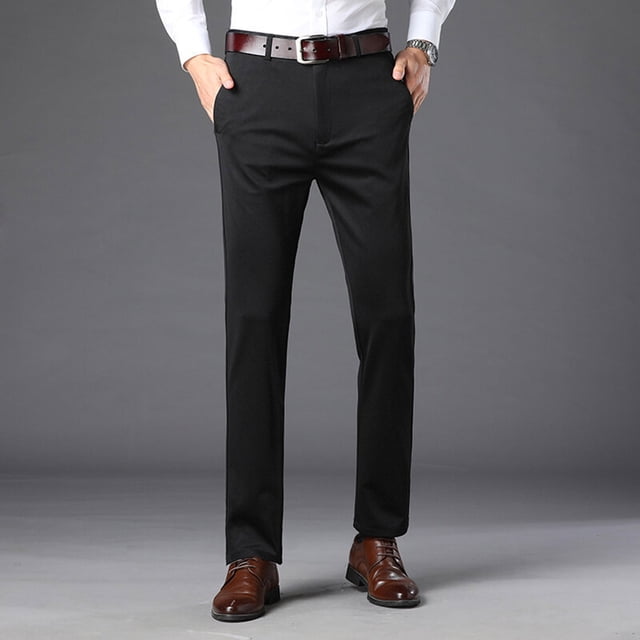 Pantalones largos para hombre, lisos, informales, de negocios, con bolsillos, para exteriores, con botones y cremallera, de poliéster.
