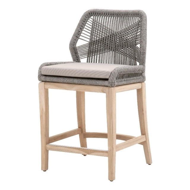 Pemberly Row Contemporary 26" Rope Weave Outdoor Counter Stool in Gray