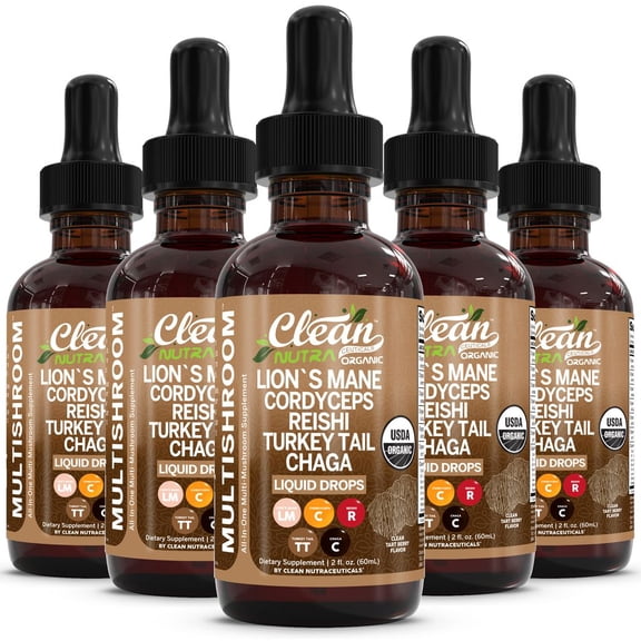 Mushroom Supplement Liquid Drops with Lions Mane Turkey Tail Cordyceps Reishi Chaga Shitake Maitake Tremella Oyster Mushrooms Poria Supplement and Enokitake Mushrooms Complex Blend by Clean Nutra