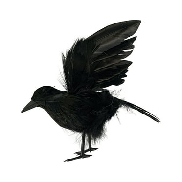 Rojia Halloween Crow Decoration, Realistic Flying Crow Halloween Hand-made Crow Prop Feathered Black Crow Props Raven Scene Birds Decoration for Garden Home Party