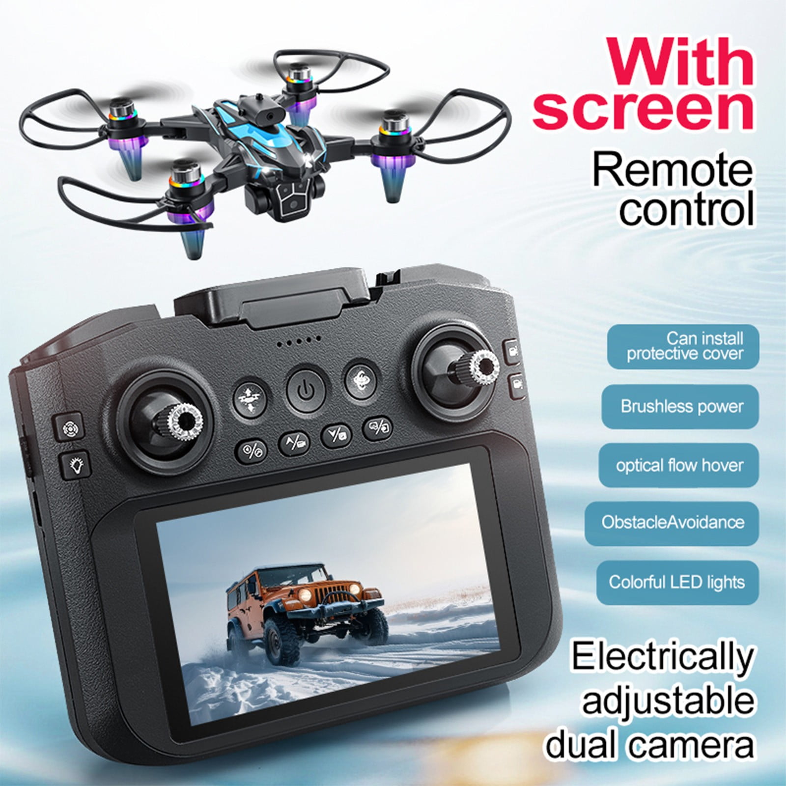 Drone with Screen Remote Control, Brushless Motor And Cool LED Lights Drones, One Click Takeoff And Landing, Suitable for Adults And Teens