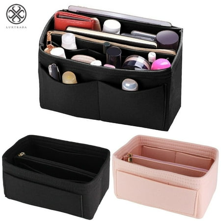 Luxtrada Women Insert Handbag Organiser Purse Felt liner Organizer Bag Tidy Travel Portable (Black,S)