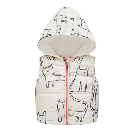 

Boys Coat Winter Sleeveless Cartoon Print Hooded Thicken Windproof Zipper Warm Outwear Toddler Girl Clothes