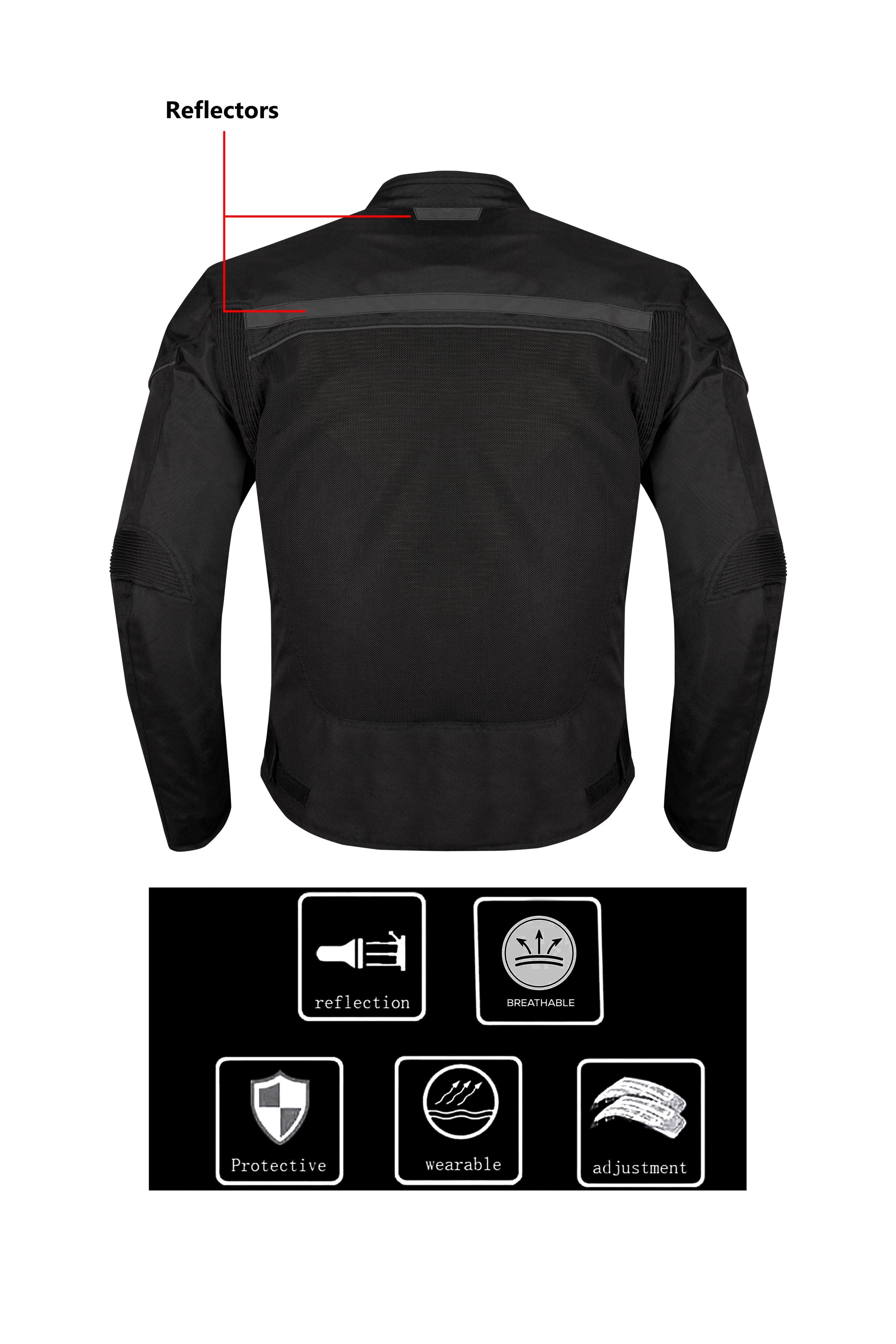 Dream Apparel Men’s Mesh Motorcycle Jacket with Removable Armor, Reflective Trim, Zip-Out Lining, Adjustable Cuffs