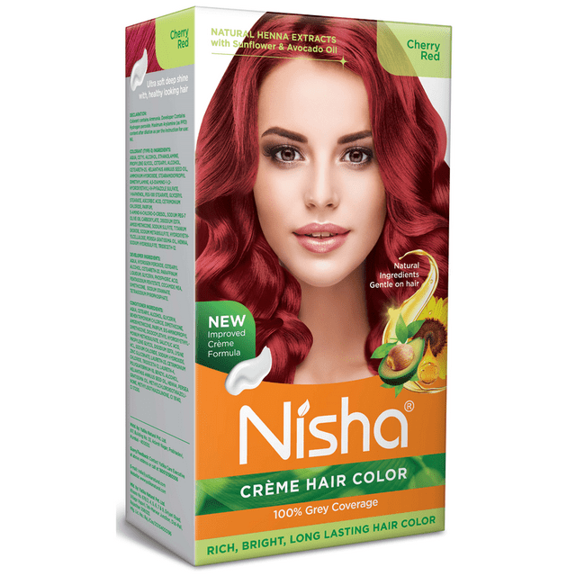 Nisha Crème Hair Color, Permanent Red Hair Dye Color, 100% Gray Coverage, Cherry Red, 4.23 oz