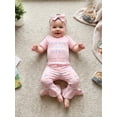 thumbnail image 3 of BemeyourBBs Newborn Baby Girls Duck Outfit Summer Clothes Infant Girls Cute Duck Print Short Sleeve Romper with Flare Pants Set Headband, 3 of 9