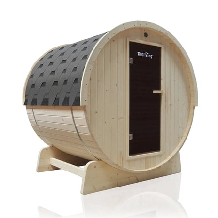 TMG Industrial TMG LIVING Outdoor White Pine Barrel Sauna, Three Person, Tempered Glass Door, TMG-LSN41
