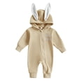 thumbnail image 2 of XIMIN Newborn Baby Boy Girl Easter Outfit Bunny Ear Hoodie Romper Long Sleeve Jumpsuit Infant Spring Clothes, 2 of 4