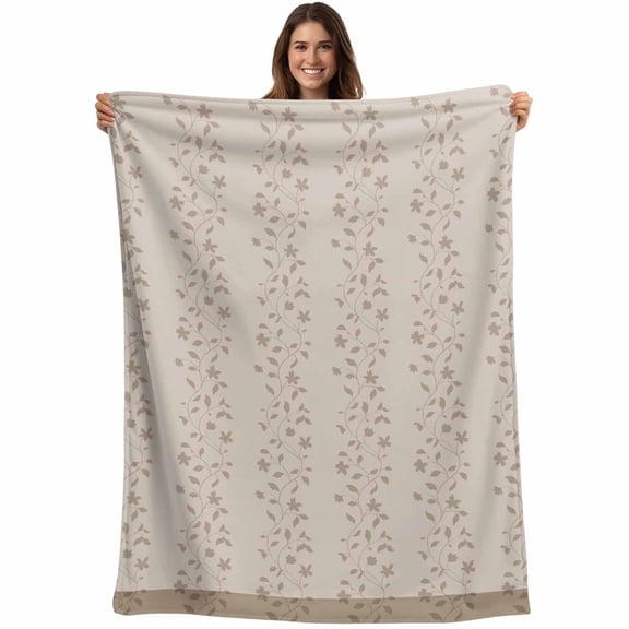 Beige Pink Floral Blanket Soft Cozy Warm Throw Blanket for Couch, Plush Fuzzy Flannel Fleece Blankets for Sofa, Spring Flowers Bed Blankets Lightweight Gifts for Women, 32"x48"