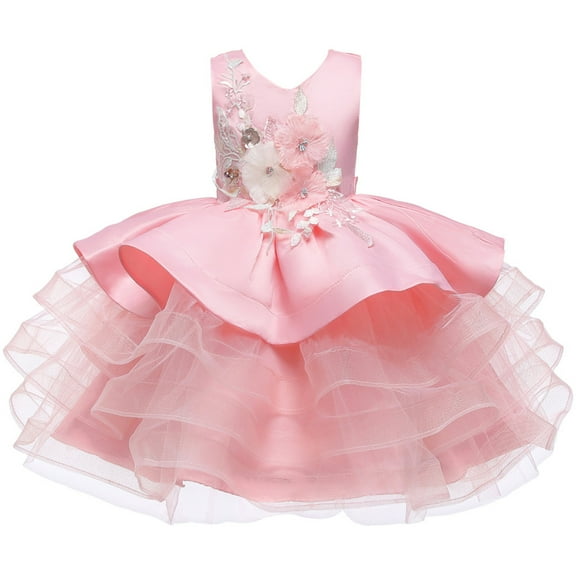 ZHUASHUM girls dresses Toddler Baby Kids Girls Patchwork Flowers Tulle Party Dress Dresses baby easter clothes for girls Pink,Size:6-7 Years